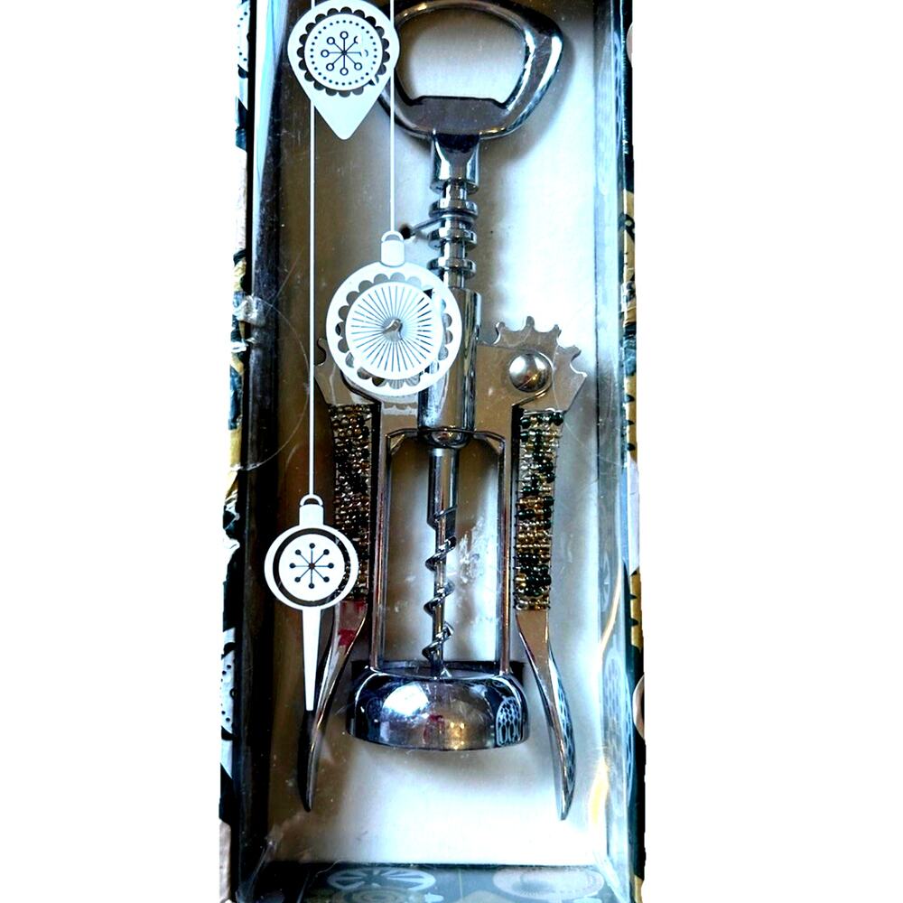 NEW Bling Beaded Winged Corkscrew Wine Opener Key Green Gold Xmas Gift Idea